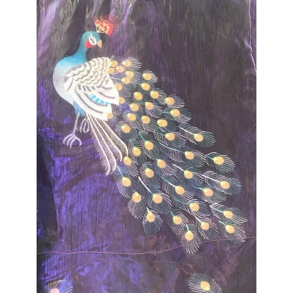 Vintage Anis USA Iridescent Peacock Jacket Kimono L Silk Top Boho Slow Phoebe - Picture 4 of 12